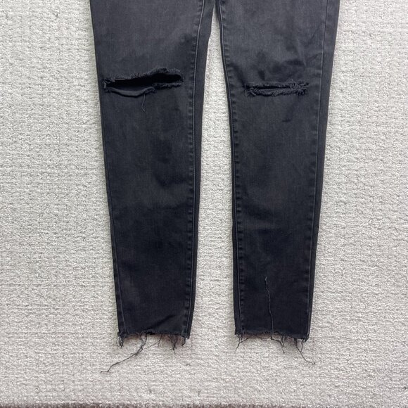 Uniqlo Jeans Mens 28 Black Denim Skinny Stretch Medium Wash Grunge Distressed - Picture 3 of 12
